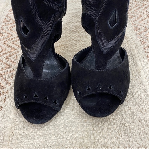 Sigerson Morrison Black Suede Mesh Cut Out Heels - Picture 4 of 9